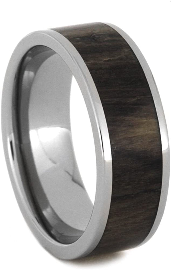 Petrified Wood Inlay 8mm Comfort-Fit Polished Titanium Wedding Band