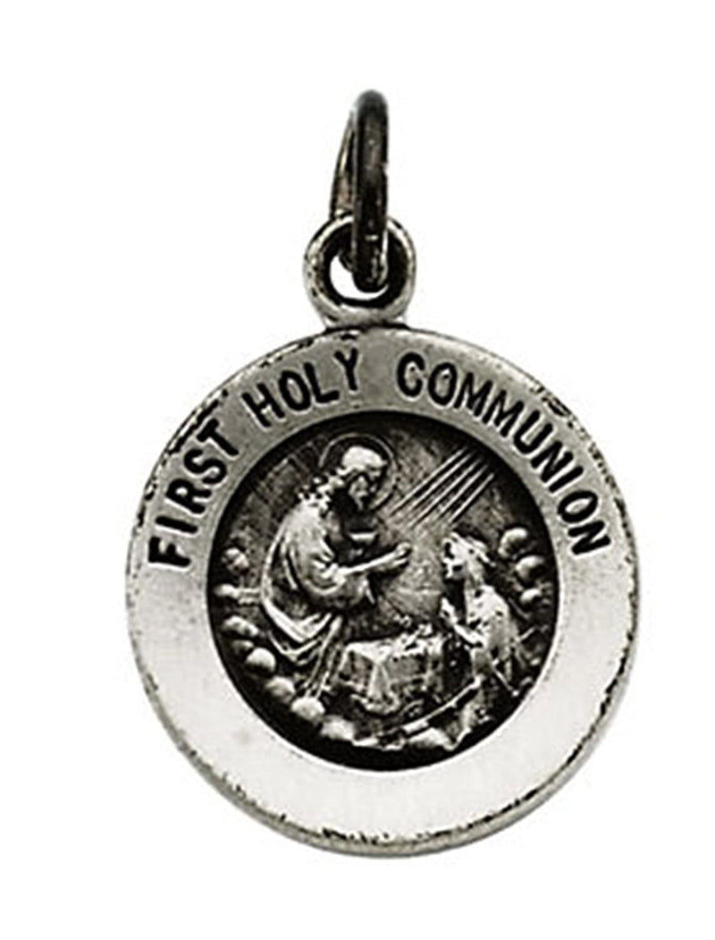 Sterling Silver First Communion Medal Necklace, 18" (18 MM)