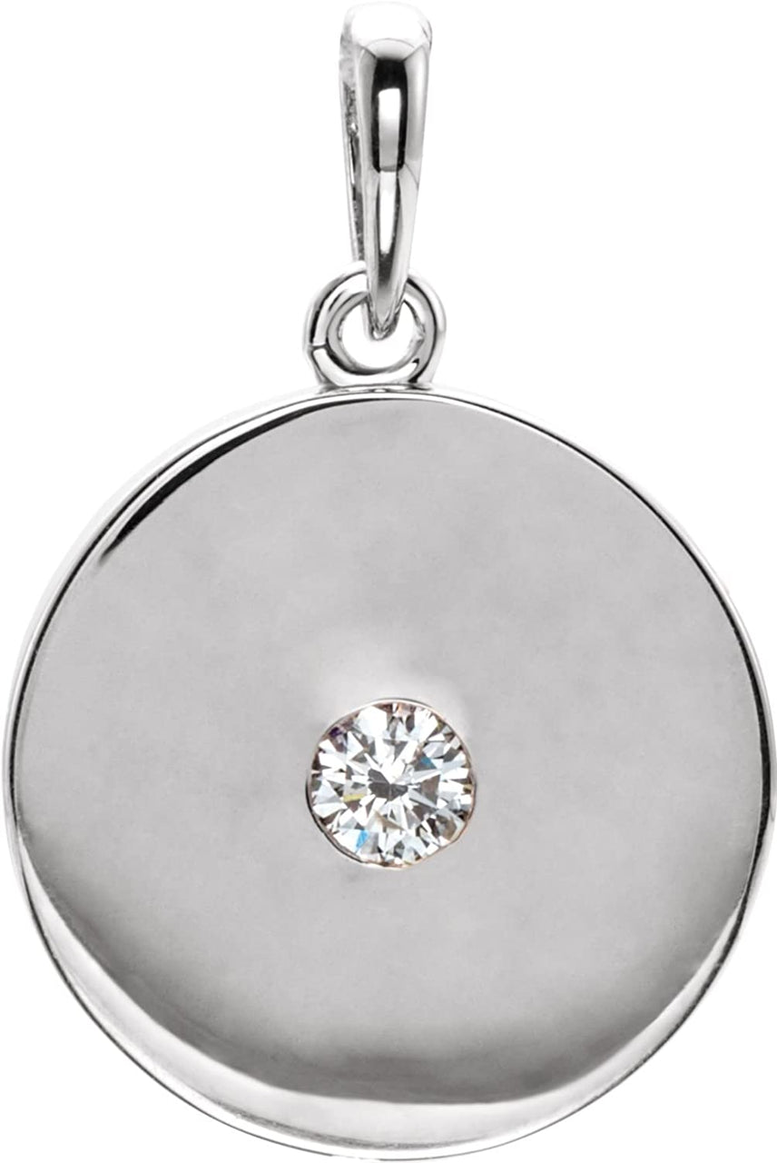 Round Diamond Disc Pendant, Rhodium-Plated 14k White Gold (0.10 Ct, Color G-H, I1 Clarity)