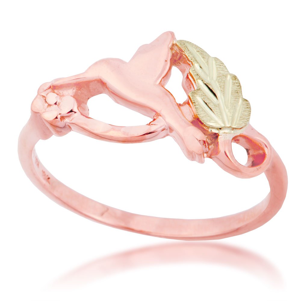 Petite Humming Bird Ring, 10k Rose Gold, 12k Green and Rose Gold Black Hills Gold Motif