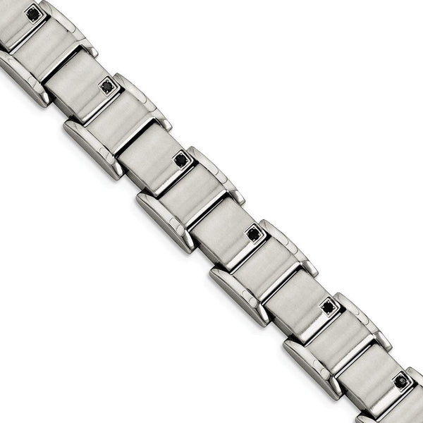 Men's Brushed and Polished Stainless Steel 12mm Black Diamonds Bracelet, 8.5" (0.39 Ctw)