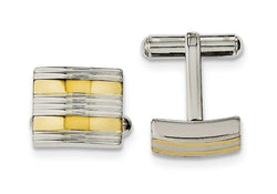 Yellow IP-Plated Stainless Steel and Polished Square Cuff Links, 15X13MM