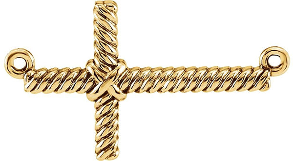 Rope-Trim Sideways Cross 14k Yellow Gold Pendant (11.3x20.15MM)