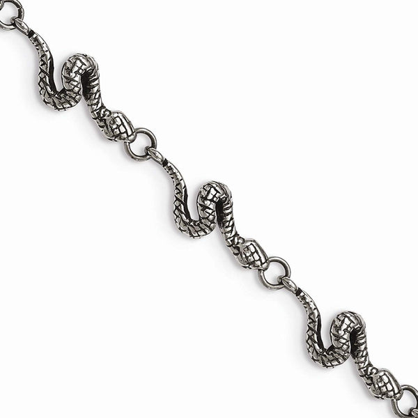 Men's Antiqued and Polished Stainless Steel Snake Bracelet, 7.25"