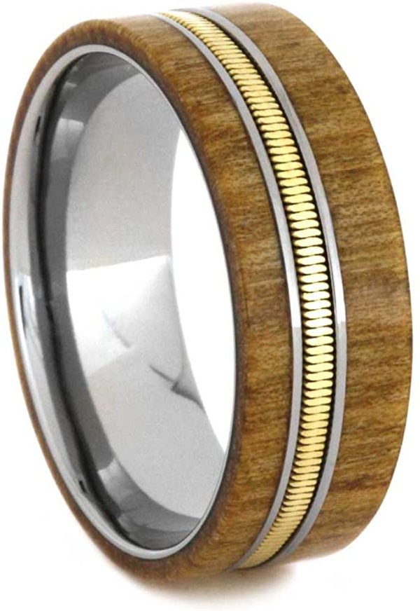 Guitar String, Rowan Wood 8mm Comfort-Fit Titanium Wedding Band, Size 9.75