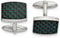 Stainless Steel Black Green Carbon Fiber Inlay Rectangle Cuff Links, 22.72MMX19.25MM