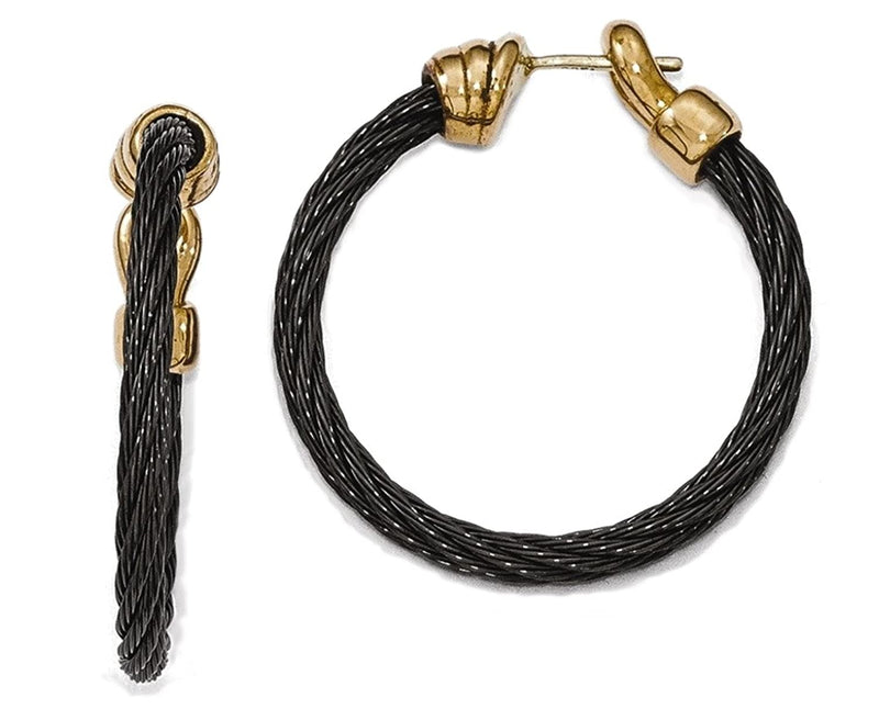 Tango Collection Black Ti Memory Cable and Bronze Hoop Earrings