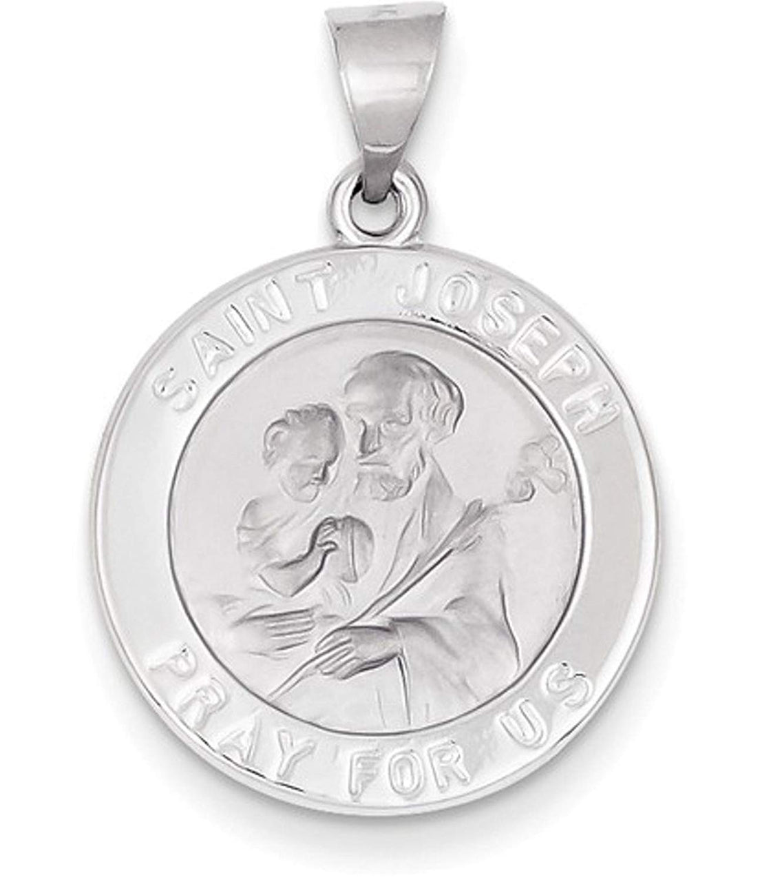 Rhodium-Plated 14k White Gold St. Joseph Medal Pendant (21X19MM)