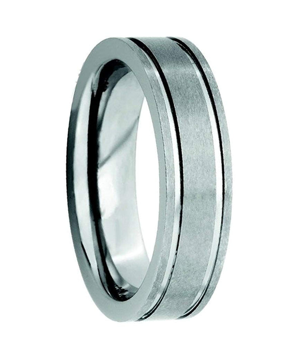 Men's Brushed Titanium 6mm Grooved Comfort-Fit Falt Band