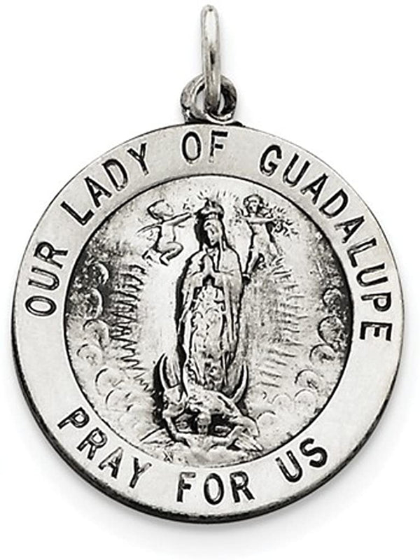 Sterling Silver Antiqued Our Lady of Guadalupe Medal (32x25MM)