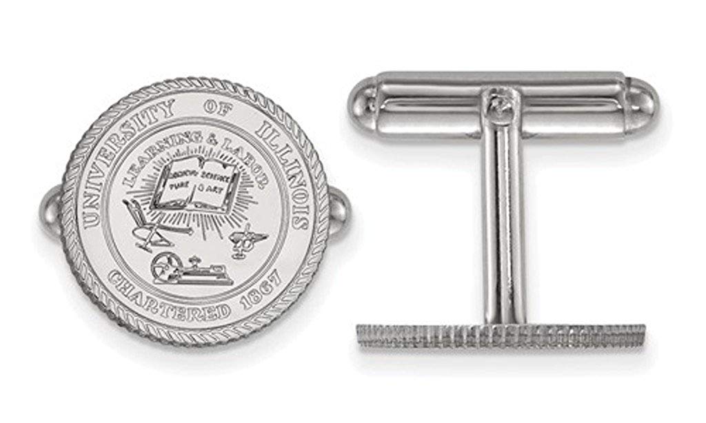 Rhodium-Plated Sterling Silver University Of Illinois Crest Cuff Links, 15MM