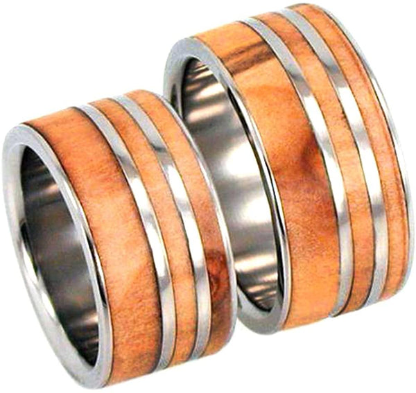 Rowan Wood, Titanium Pinstripes Interchangeable Ring, Couples Wedding Band Set, M10-F4.5
