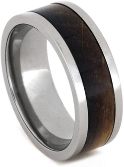 Whiskey Barrel Oak Wood Inlay 8mm Comfort-Fit Titanium Band, Size 10