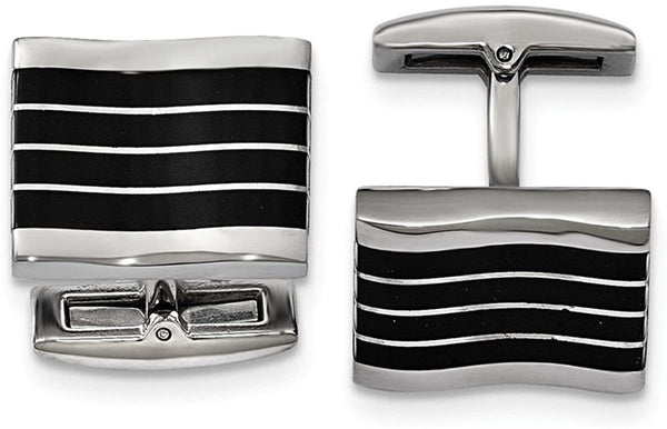 Stainless Steel Black Cat's Eye Rectangle Cuff Links