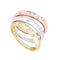 Three Gypsy-Set CZ Stacking Rings, Tri-Color Rhodium Plated Sterling Silver