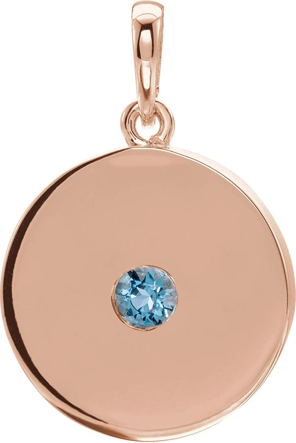 Round Aquamarine Disc Pendant, 14k Rose Gold