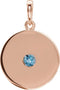 Round Aquamarine Disc Pendant, 14k Rose Gold