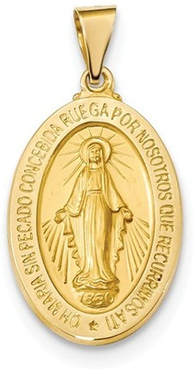 14k Yellow Gold Spanish Miraculous Medal Pendant (25.5X16.4MM)