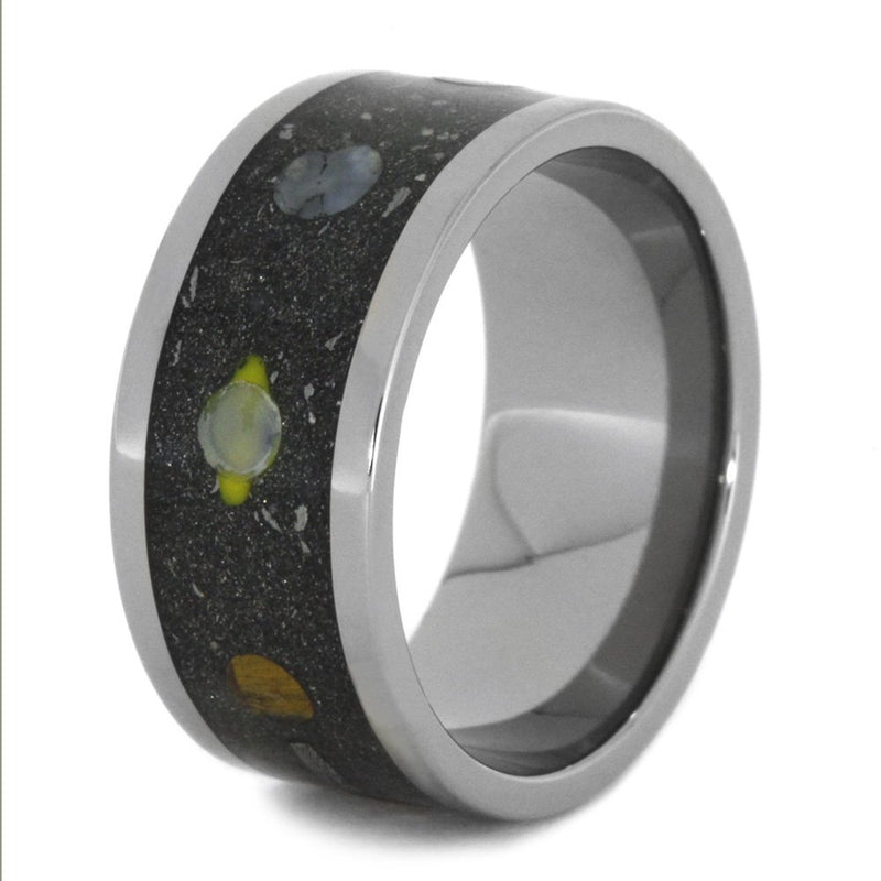 Planet Ring with Gibeon Meteorite, Real Stardust 10mm Comfort Fit Titanium Band