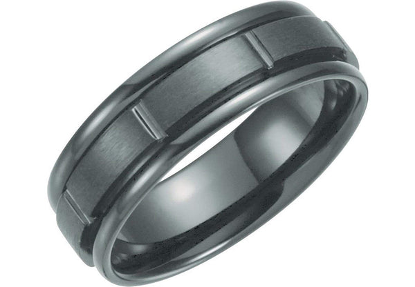 Black Titanium 7mm Matte Ridged Comfort Fit Band