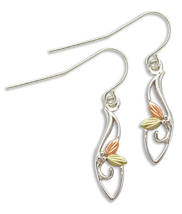 Freeform with Petite Leaves Earrings, Sterling Silver, 12k Green and Rose Gold Black Hills Gold Motif