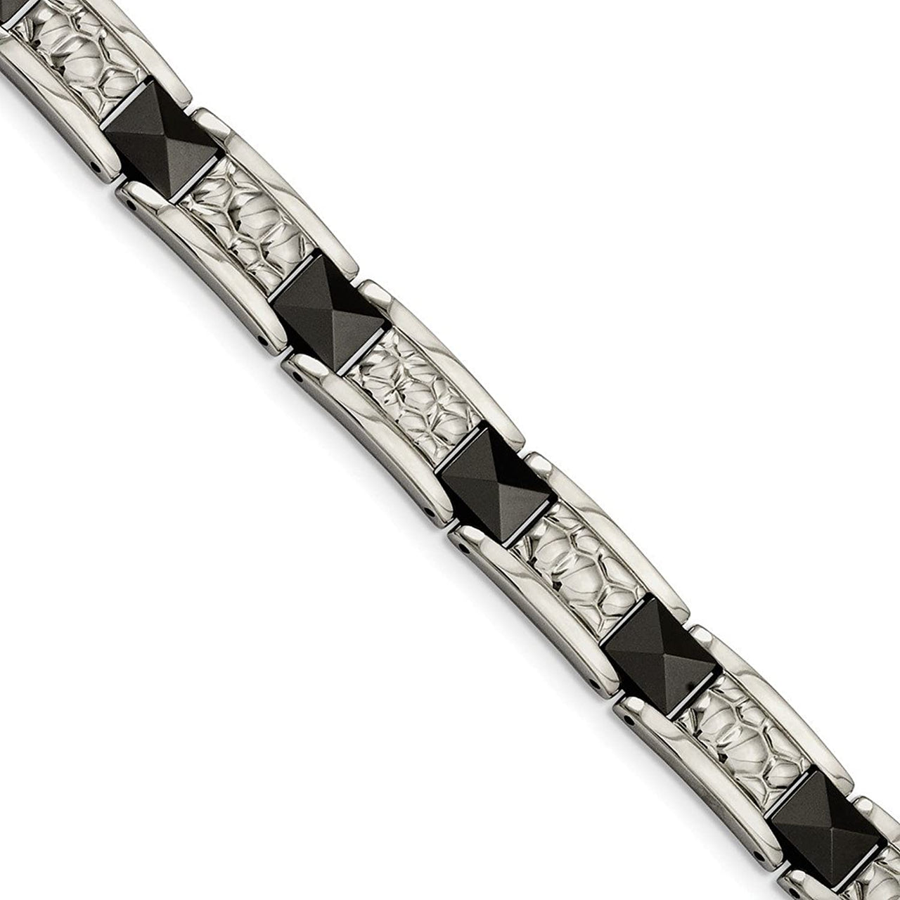 Men's Polished Stainless Steel 9mm Black IP-Plated and Textured Bracelet, 8.5"