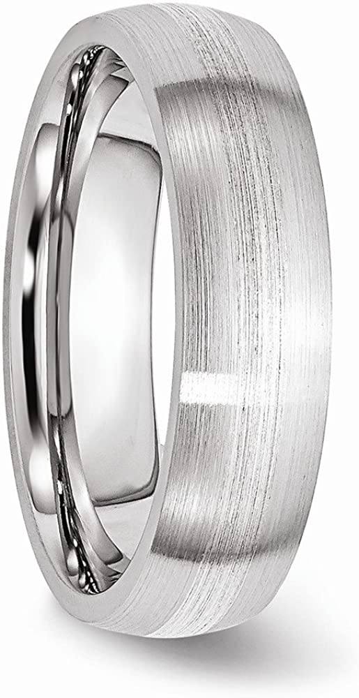 Men's Satin Brushed Chromium Cobalt, Sterling Silver Inlaid 6mm Comfort-Fit Domed Band Size 7.5