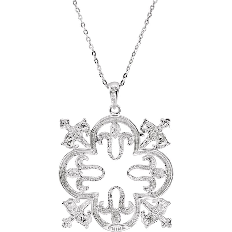 Rhodium Plate Sterling Silver 'Triumphant' Quatrefoil Cross CZ Necklace, 18"
