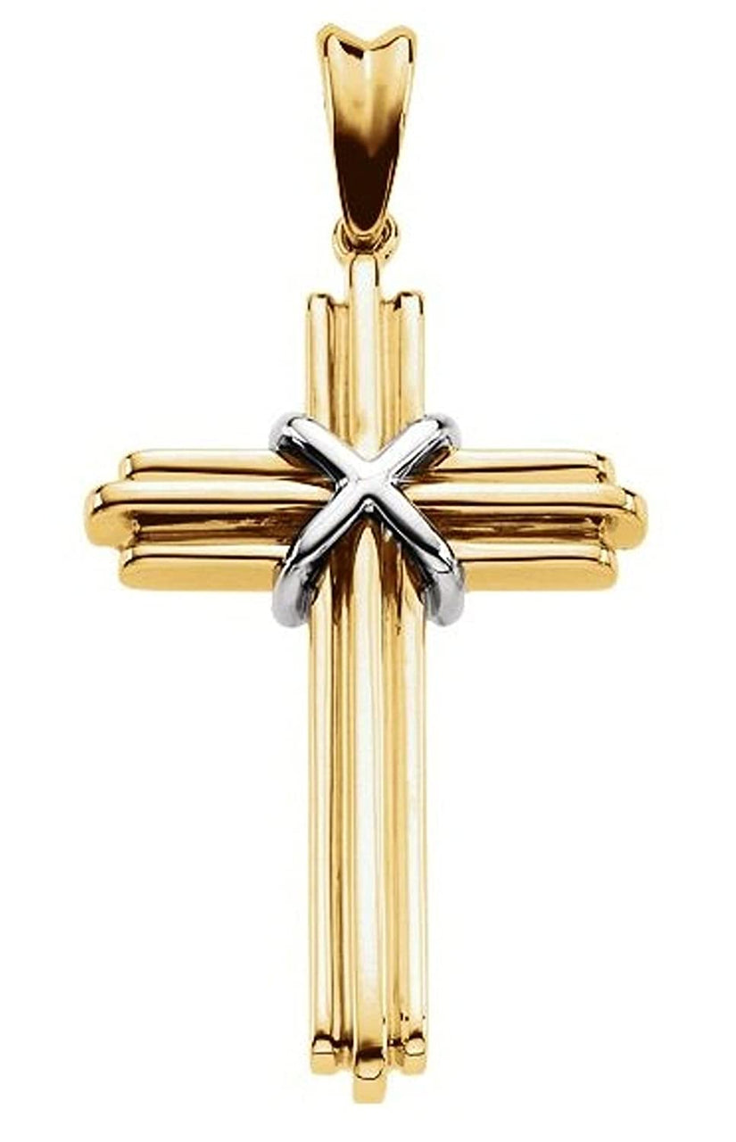 Two-Tone Rope Cross Rhodium-Plated 14k Yellow and White Gold Pendant (36.75X24.5 MM)