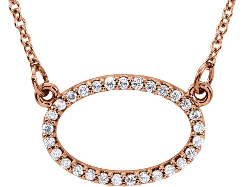 29-Stone Diamond Horizontal Oval 14k Rose Gold Pendant Necklace, 16" (.16 Cttw)