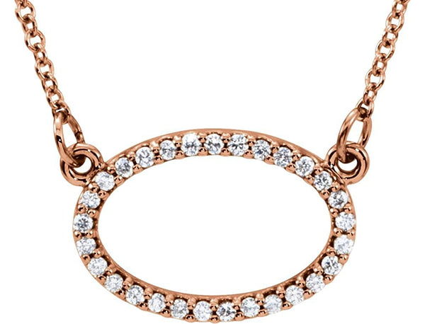 29-Stone Diamond Horizontal Oval 14k Rose Gold Pendant Necklace, 16" (.16 Cttw)