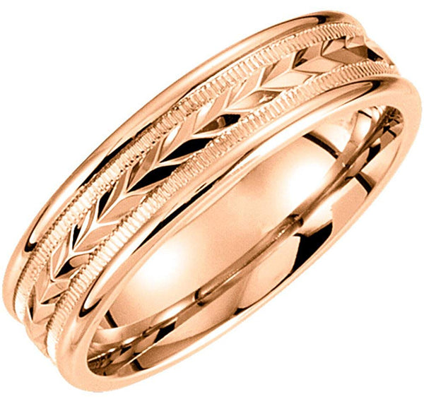 Carved Swiss-Cut 6mm Comfort-Fit Milgrain Band, 14k Rose Gold