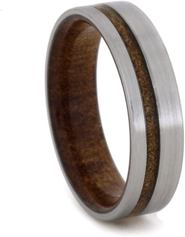 The Men's Jewelry Store (Unisex Jewelry) Kauri Wood Inlay 6mm Comfort-Fit Brushed Titanium Wedding Band