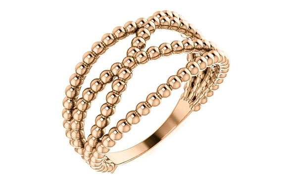 Beaded Criss-Cross Ring, 14k Rose Gold, Size 6.25