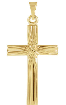 Latin Cross with Design 14k Yellow Gold Pendant