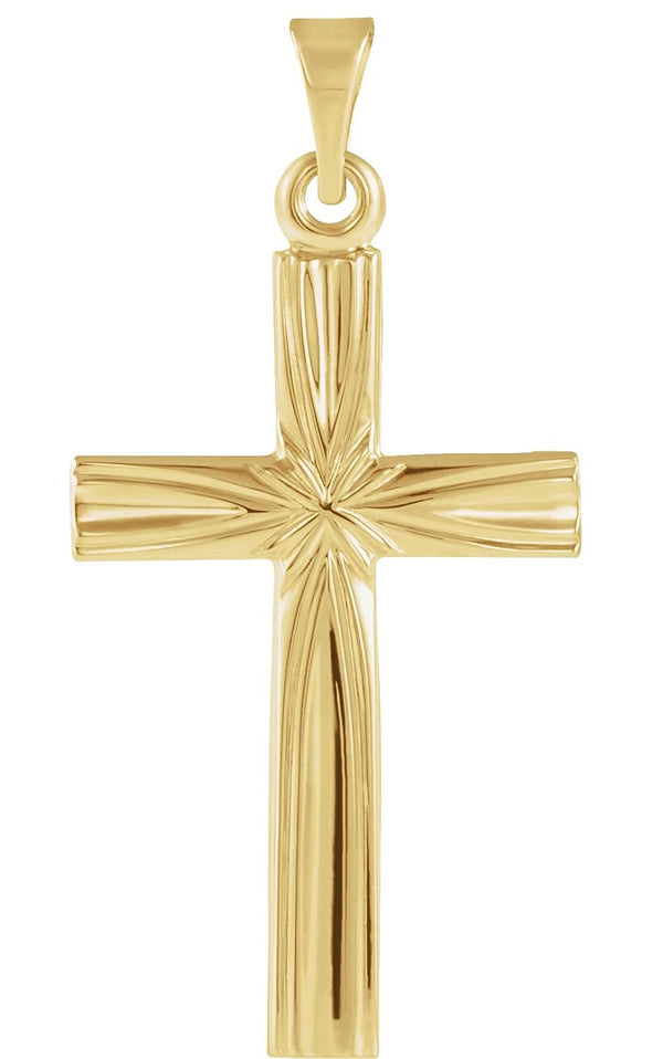 Latin Cross with Design 14k Yellow Gold Pendant