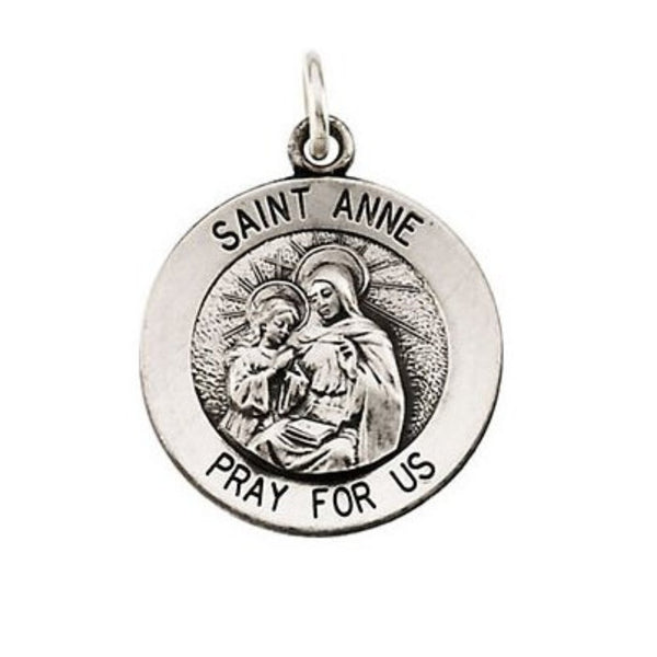 Rhodium Plated Sterling Silver St. Anne Medal (18.25 MM)