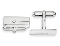 Rhodium-Plated Sterling Silver, Cubic Zirconia Rectangle Cuff Links, 21X9MM
