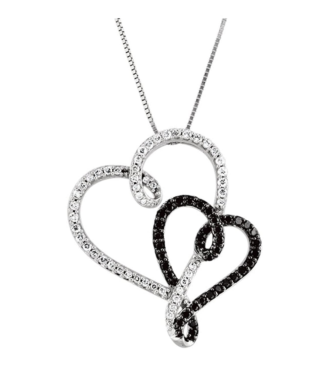 14k White Gold BandW Diamond Heart with Black Rhodium Plat