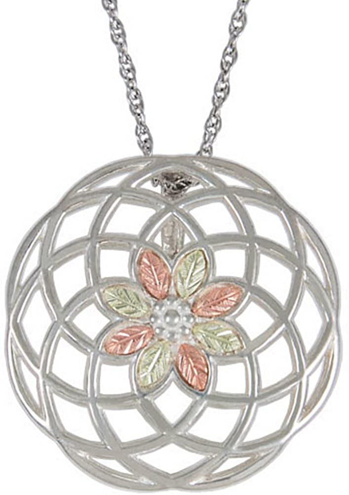 Filigree Flower Necklace, Sterling Silver, 12k Rose Gold, 12k Green Gold Black Hills Gold Motif, 18"