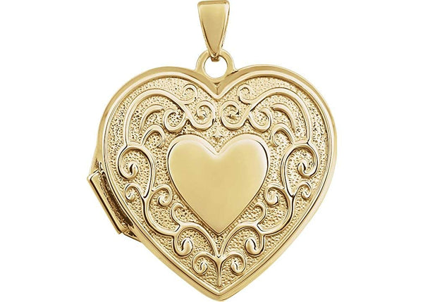 14k Yellow Gold Scroll Design Heart Locket