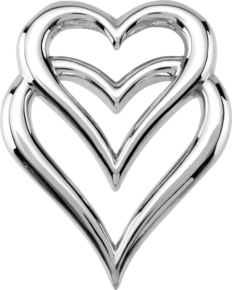 Double Heart Pendant Slide, Rhodium-Plated 14k White Gold