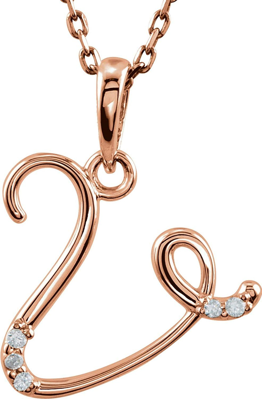 5-Stone Diamond Letter 'V' Initial 14k Rose Gold Pendant Necklace, 18" (.03 Cttw, GH, I1)