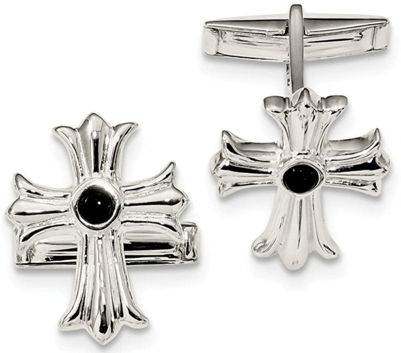 Sterling Silver Onyx Cross Cuff Links, 25.2X18.3MM