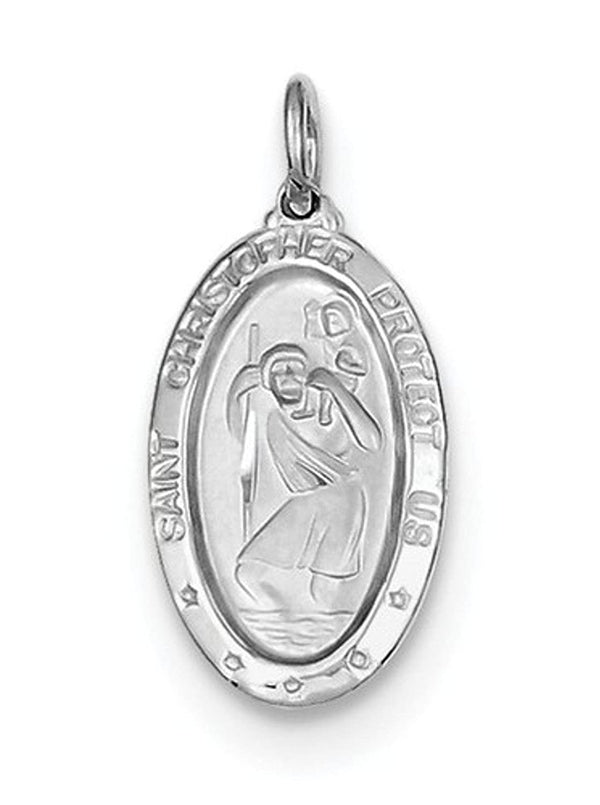 Rhodium-Plated Sterling Silver St. Christopher Medal (20X10MM)