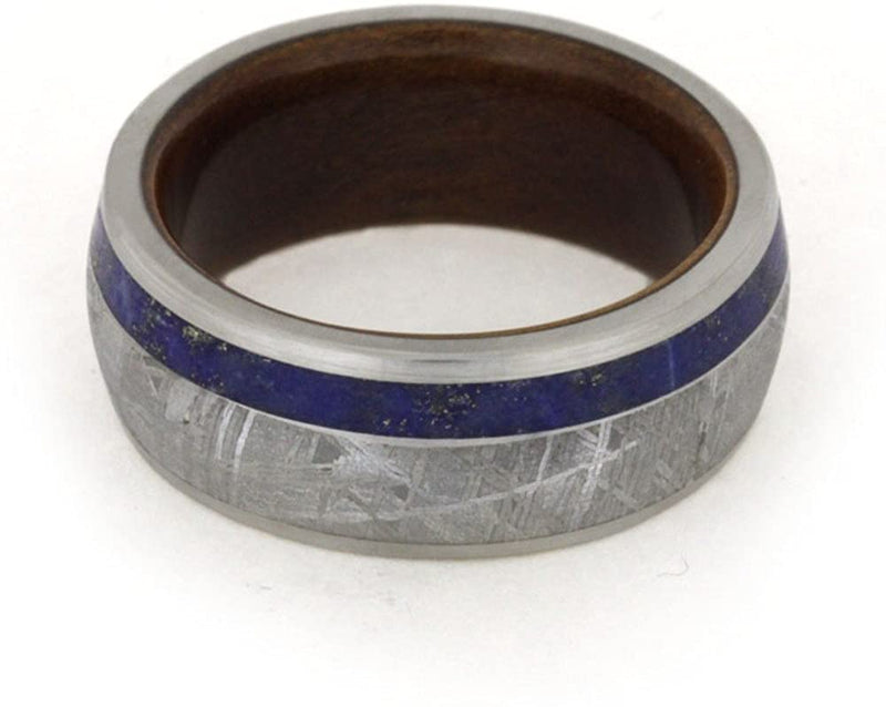 Lapis Lazuli, Gibeon Meteorite, Wood Sleeve 9mm Comfort-Fit Titanium Brushed Band, Size 14.25