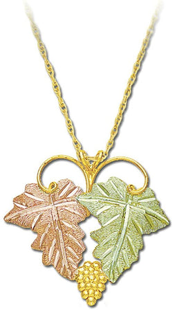 Grape Rosette with Leaves Pendant Necklace, 10k Yellow Gold, 12k Green and Rose Gold Black Hills Gold Motif, 18"