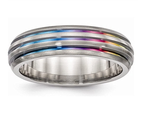 Edward Mirell Titanium Triple Groove Multi-Color Anodized 6mm Wedding Band