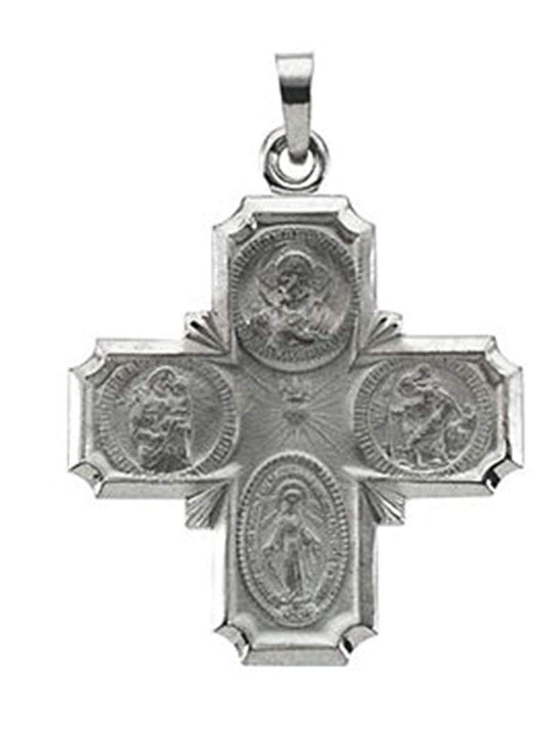 14k White Gold Four-Way Cross Medal (30x29 MM)