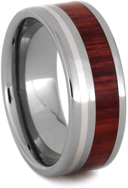 Tulip Wood, Sterling Silver Pinstripe Inlay 7mm Comfort-Fit Titanium Wedding Band